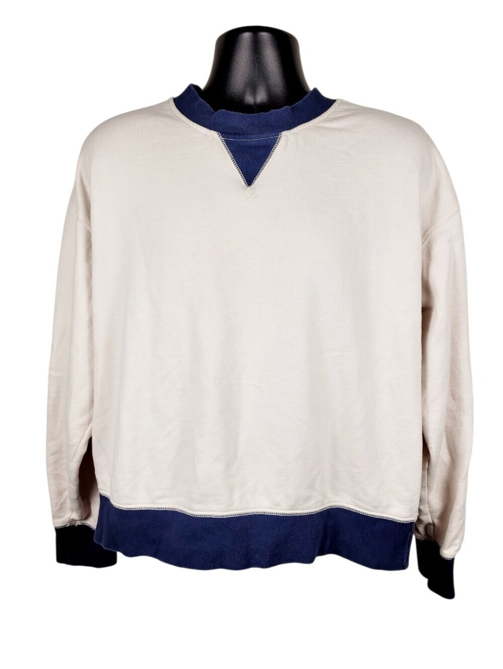 2/$20 American Eagle Navy Blue & White Sweatshirt Top Size: M